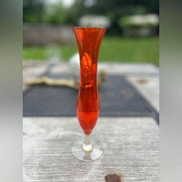 Vintage Bright Orange and Opaline Glass, Empoli slim bud vase, Italian Glass. 60 - Picture 1 of 5